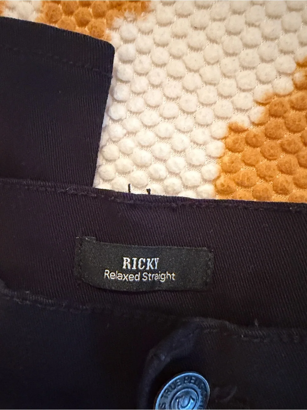 True Religion Black Relaxed Straight Jeans with Signature Pockets